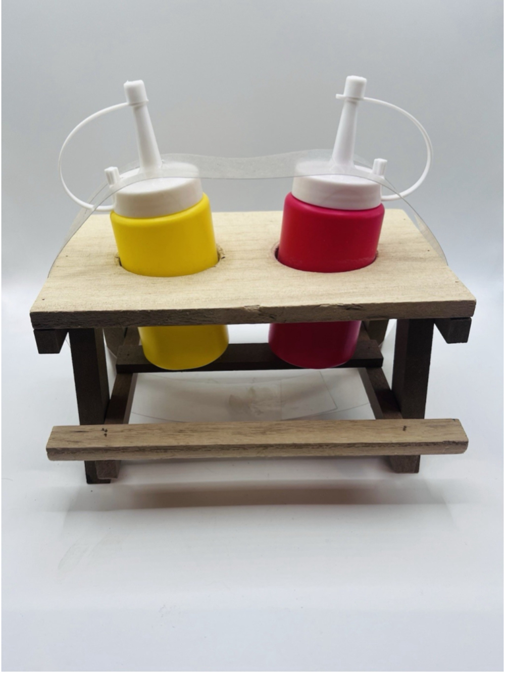 Vintage Ketchup Mustard Picnic Table Wood Condiment Holder Barbecue Cookout NEW - Picture 2 of 5